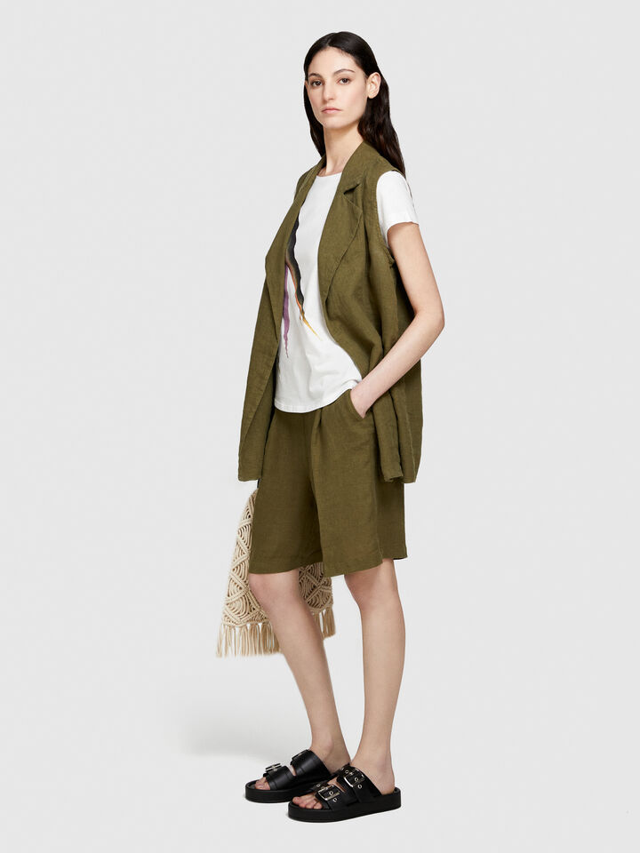 100% linen bermudas - women's shorts - Military Green | Sisley image number 2